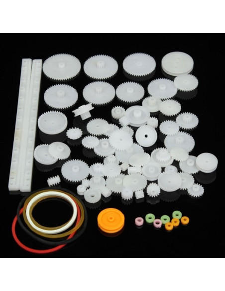 kit piñones y poleas 75 piezas en Nylon. Robotica