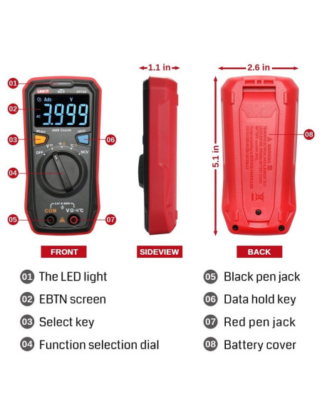 Multimetro Digital Uni-t UT123, Temperatura, NCV, Pantalla  EBTN