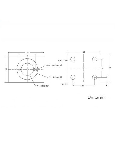 Bloque en Aluminio Para Tuerca Trapezoidal