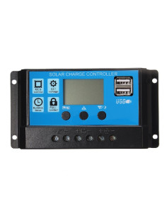 Regulador Controlador Carga Panel Solar 30A 12v~24v, Pantalla y 2 Puertos USB de 3A 2