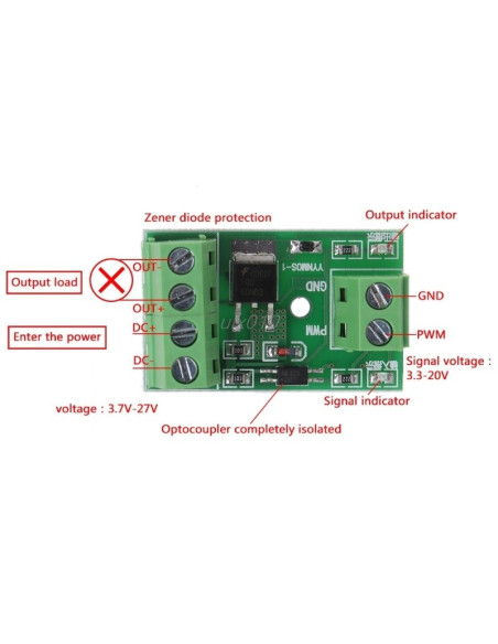 Modulo Mosfet 60N03 10A Optoacoplado, 3.7-27V, PWM