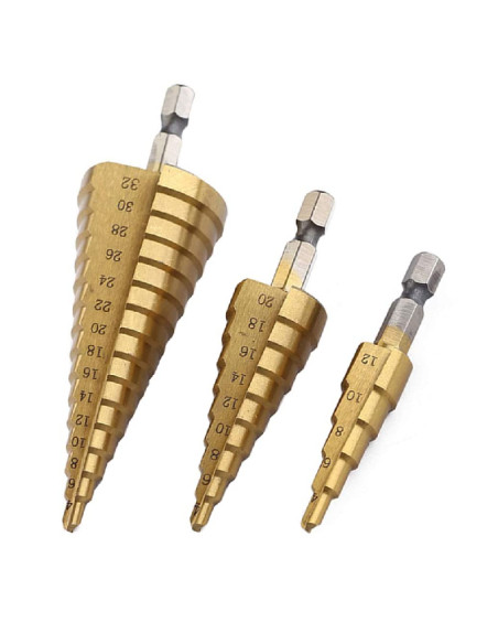 Juego de Brocas Escalonadas en mm, 3 Unidades