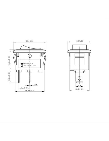 Switch Balancin 2 Pin Negro 10A,...