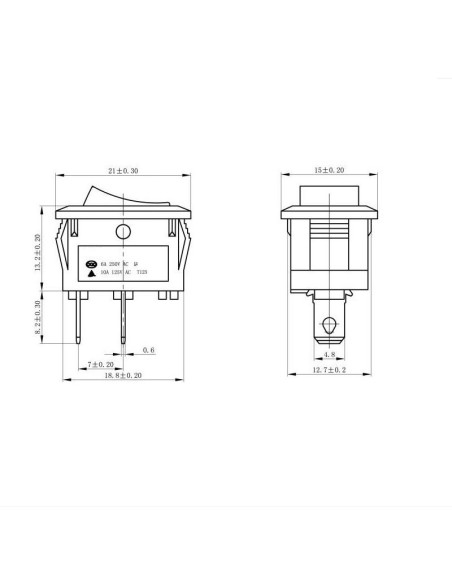 Switch Balancin 2 Pin Negro 10A,  21x15mm
