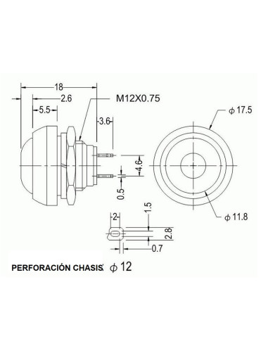 Pulsador Redondo NA Rojo 12mm