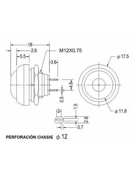 Pulsador Redondo NA Rojo 12mm