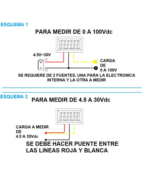 Voltímetro Digital 0~100Vdc  0.56", 3 Cables