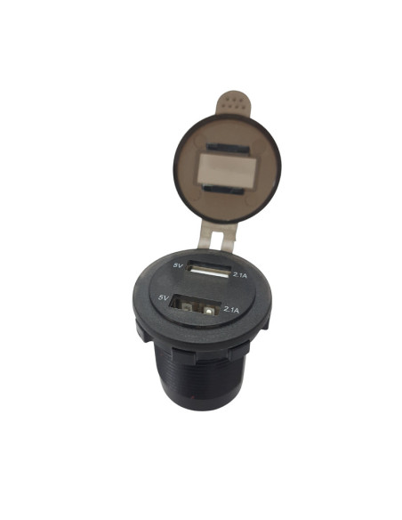 DC DC Socket chasis Dual USB 2.0,  12Vdc Hasta 24Vdc con Voltimetro