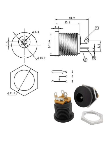 Conector Chasis Jack Hembra 5.5x2.1mm...