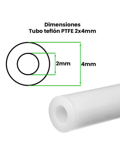 Tubo de Teflon  PTFE Para Impresora 3D 2x4mm, 1 metro