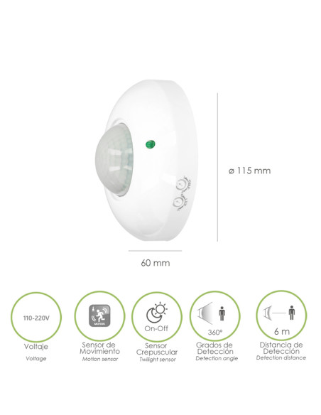 Sensor de Movimiento Techo  110/240VAC 360° 300W