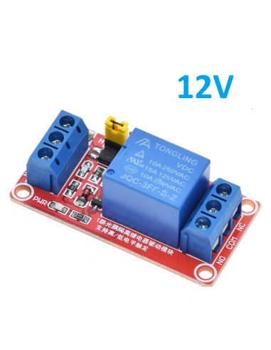 Modulo Relé 1 Canal Optoacoplado 12V, Activación en alto H y Bajo L