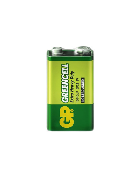 Pila Cuadrada 9V GP Greencell 1604G - Batería de Zinc-Carbono (6F22)